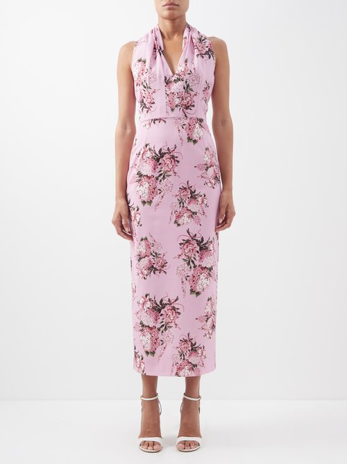 Emilia Wickstead - Hailey Halterneck Floral-print Crepe Dress Pink Print