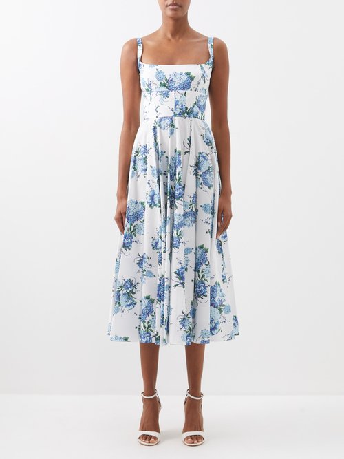 Emilia Wickstead - Mona Square-neck Floral-print Cotton Midi Dress Blue Print