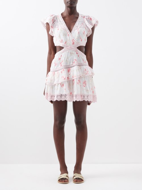 Loveshackfancy - Audrina Cutout Lace-trim Cotton Mini Dress Pink Print