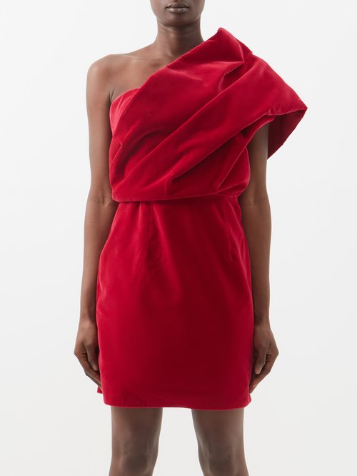 Buy Tom Ford - One-shoulder Ruffled Cotton-velvet Mini Dress Raspberry online - shop best Tom Ford clothing sales