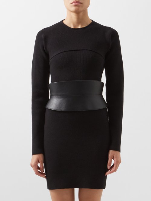 Tom Ford - Leather-panel Wool-blend Mini Dress Black