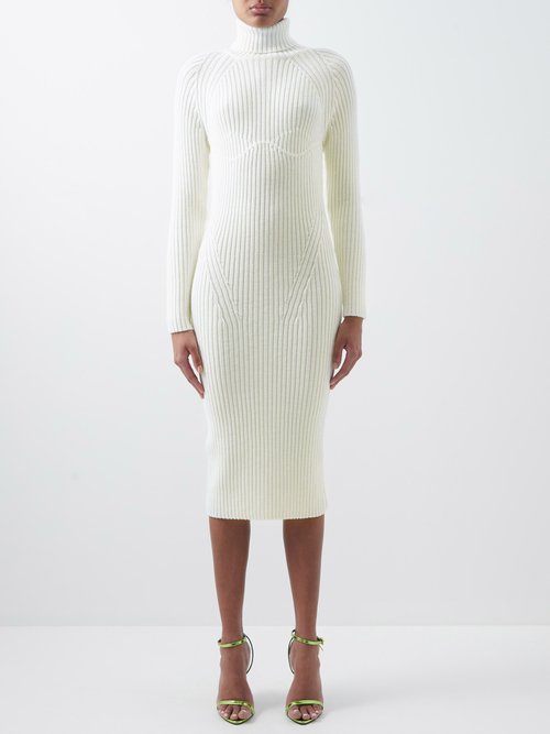 Tom Ford - Roll-neck Ribbed-knit Wool Dress White