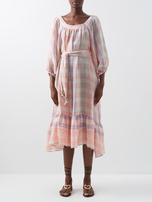 Lisa Marie Fernandez Laure Check Cotton-gauze Midi Dress In Multi