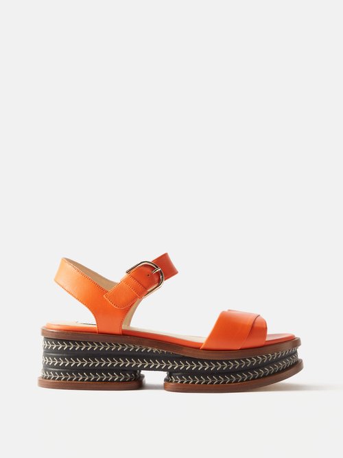 Gabriela Hearst - Mika Stitched Leather Flatform Sandals Orange