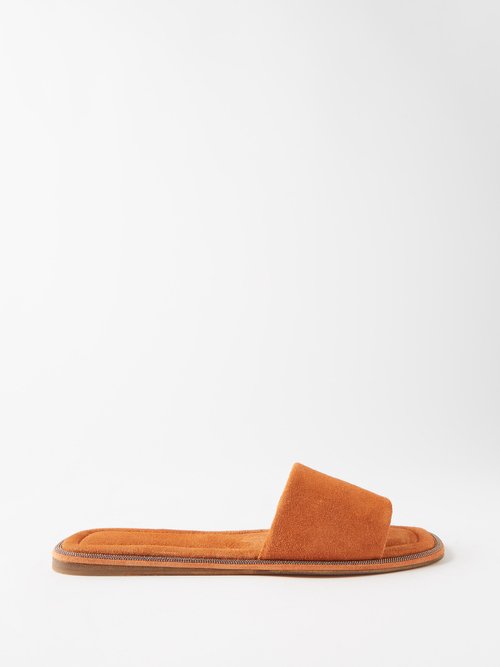 Brunello Cucinelli Orange Embellished Suede Sandals | ModeSens