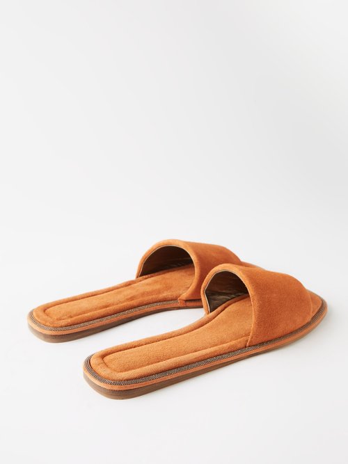 Brunello Cucinelli Orange Embellished Suede Sandals | ModeSens