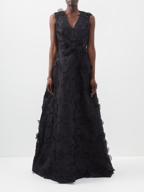Jason Wu Collection - Floral-appliqué Embroidered Silk-organza Gown Black