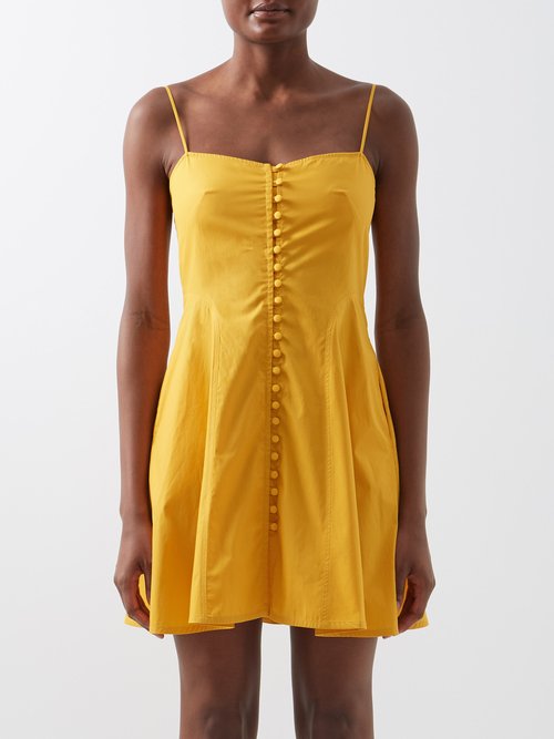 Three Graces London - Eileen Buttoned Cotton-poplin Dress - Womens - Mid Yellow