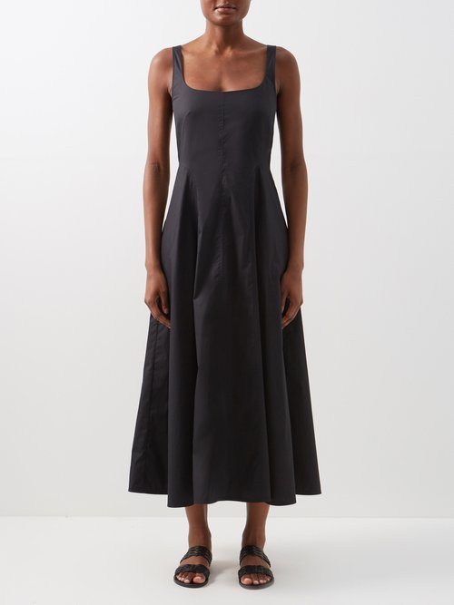 Three Graces London - Ada Scoop-neck Cotton Dress - Womens - Black