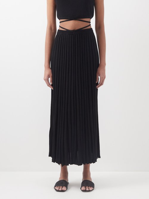 Tie-waist Pleated-knit Midi Skirt