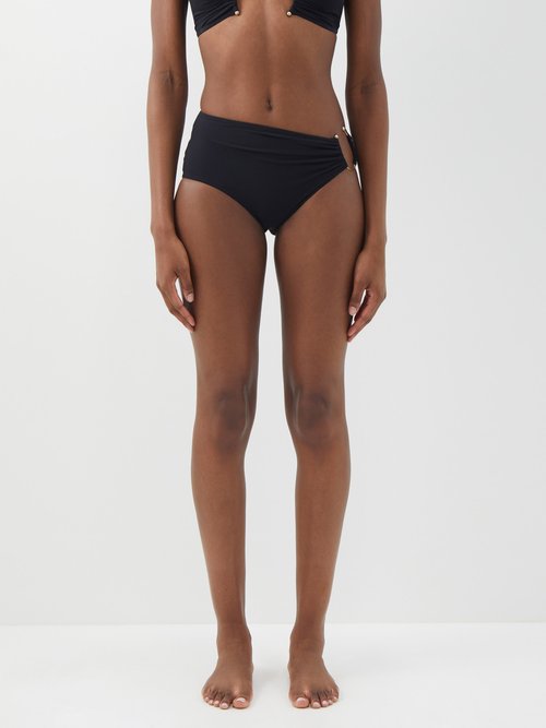 Embellished Ruched Asymmetric Bikini Briefs