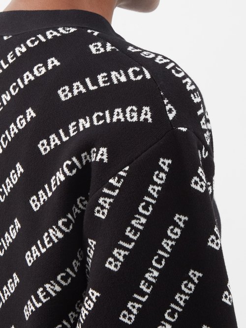 Logo Jacquard Cotton Blend Cardigan in Black - Balenciaga