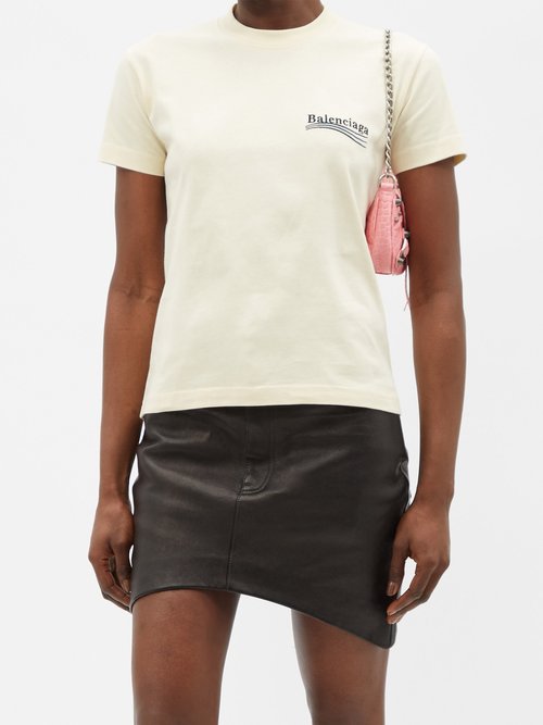 Balenciaga - Logo-embroidered Cotton-jersey T-shirt Cream Multi