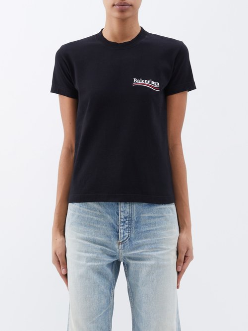 Balenciaga - Logo-embroidered Cotton-jersey T-shirt Black