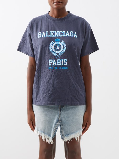 Balenciaga - College 1917 Crest-logo Cotton-jersey T-shirt - Womens - Blue