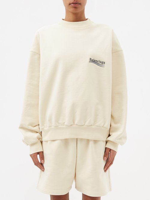 Balenciaga - Logo-embroidered Oversized Sweatshirt - Womens - Cream Multi