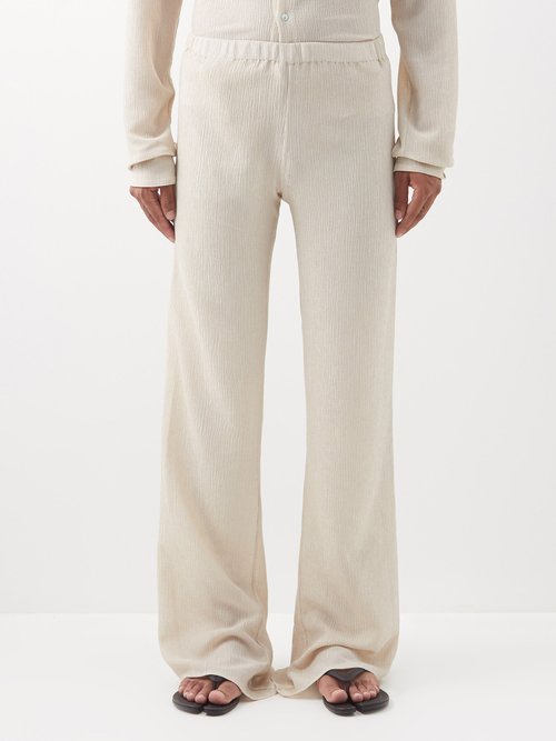 Elasticated-waist Crinkled Cotton Trousers