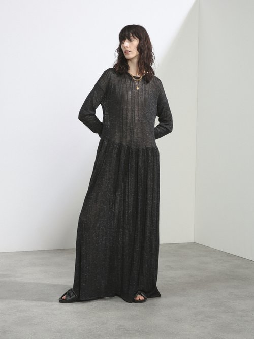 Raey - Dropped-waist Ladder Stitch Wool-blend Maxi Dress Black
