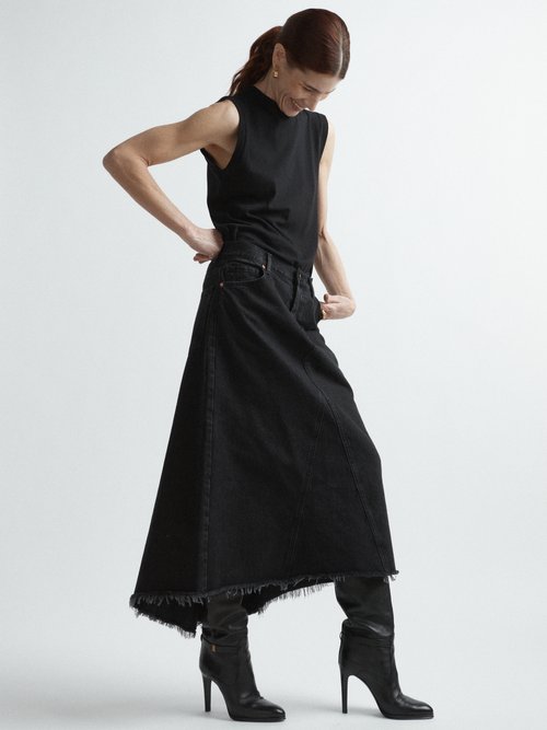 Raey - Raw-hem Organic-cotton Fishtail Denim Skirt - Womens - Black