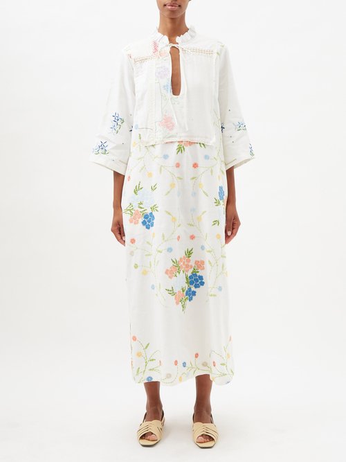 By Walid Lee Vintage Patchwork Linen Midi Dress