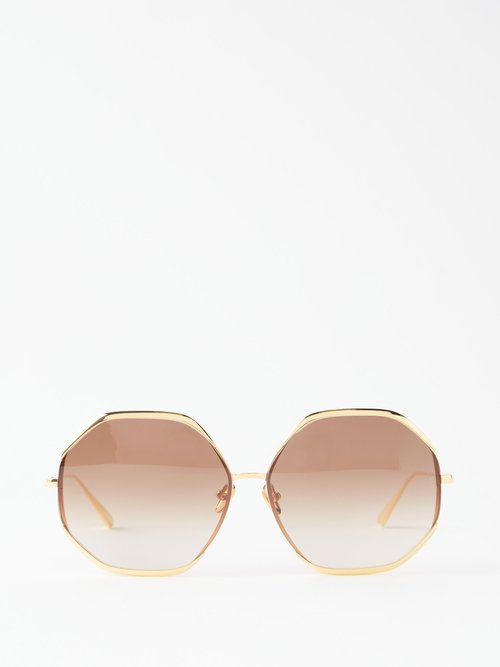 linda farrow - camila oversized hexagonal titanium sunglasses womens gold brown