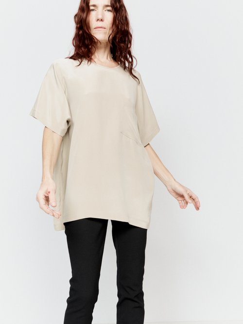 Raey - Oversized Woven-silk T-shirt - Womens - Beige