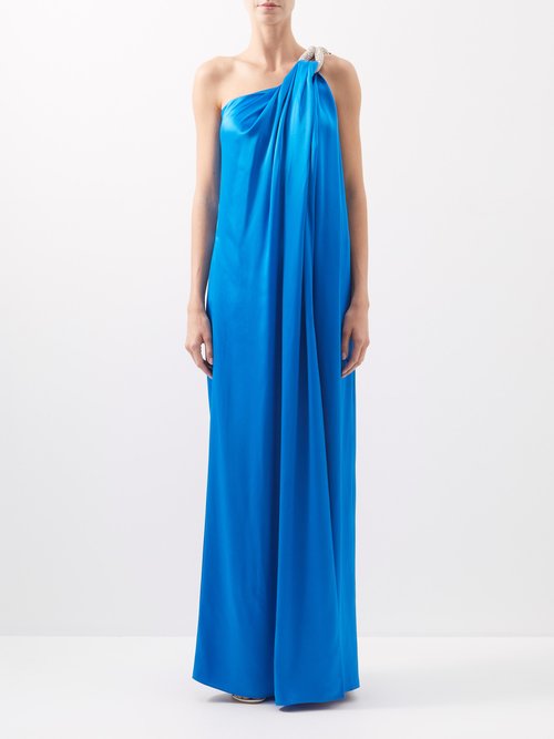 Stella Mccartney - Crystal-embellished Draped Satin Gown Royal Blue