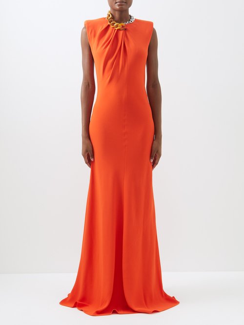 Buy Stella Mccartney - Chain-embellished Crepe Gown Orange online - shop best Stella McCartney clothing sales