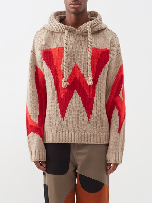 Gothic-logo Jacquard Wool Hooded Sweater
