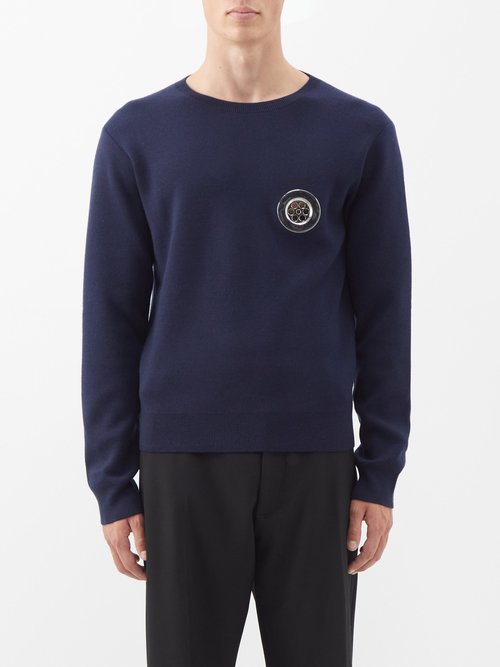 Loewe Sinkhole-embellished Wool Sweater In Blue Navy | ModeSens