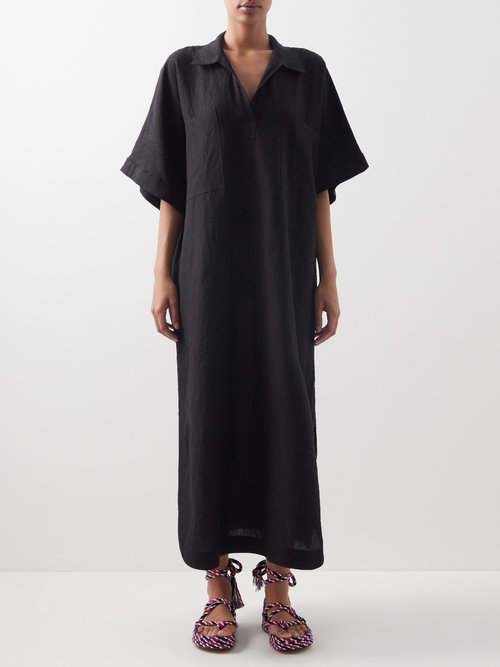 Raey - Patch-pocket Linen Smock Dress Black