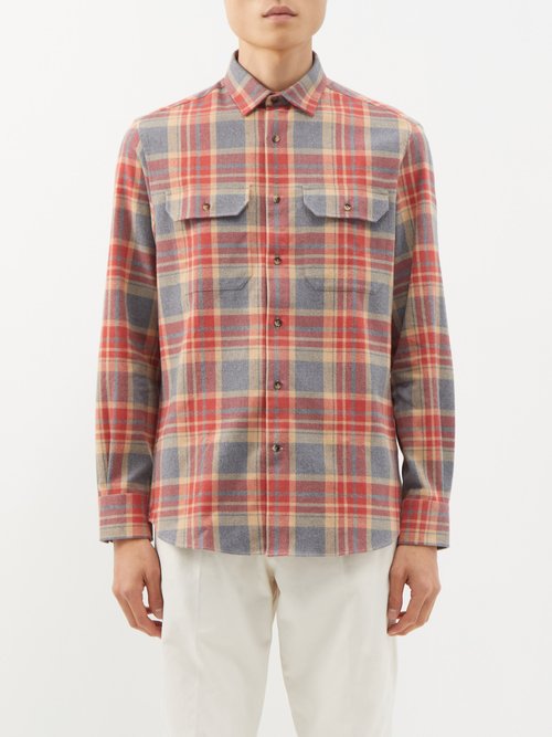 Brunello Cucinelli - Check Cotton-flannel Overshirt - Mens - Red Multi