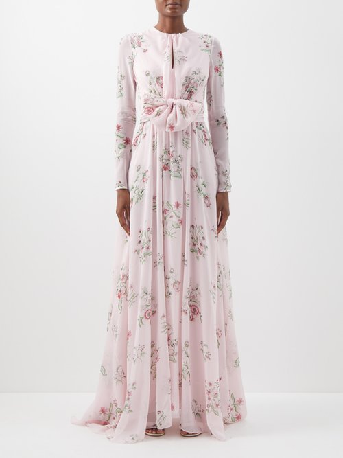 Giambattista Valli - Bow-tied Floral-print Silk-georgette Gown Light Pink Multi