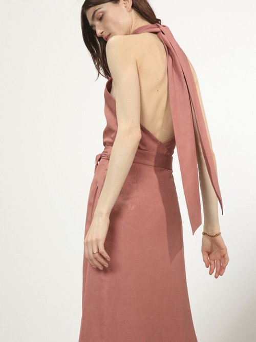 Raey – Cross-front Silk-blend Halter Dress – Womens – Mid Pink