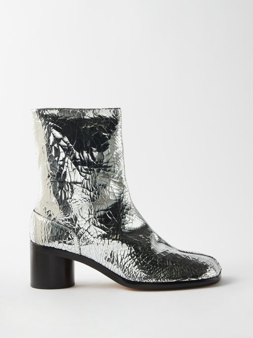 Maison Margiela Tabi Crackled Metallic-leather Boots In Silver | ModeSens