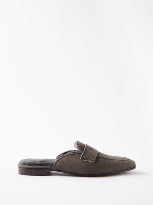 Bougeotte Backless Shearling-lined Suede Penny Loafers
