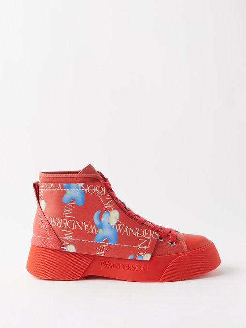 Elephant-print Canvas High-top Trainers