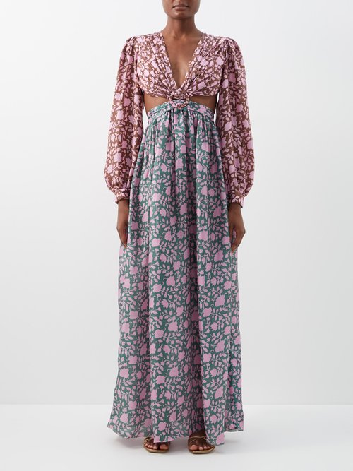 Hannah Artwear Rio Cutout Floral-print Silk-habotai Maxi Dress In Multi