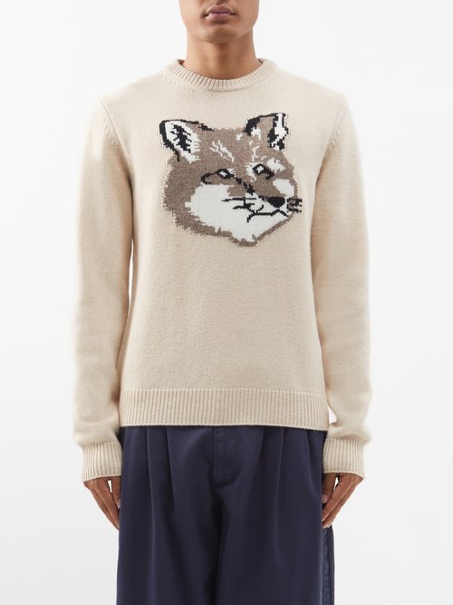 Maison Kitsuné Big Fox Head-intarsia Wool Sweater | Smart Closet