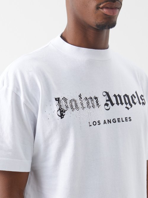 Shop Palm Angels Rhinestone Sprayed Logo T-Shirt