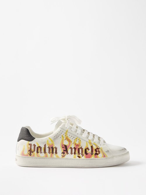 Flame Logo-print Leather Trainers