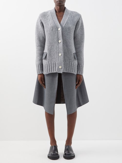 Sacai - Layered Cardigan-hybrid Wool-blend Dress Grey