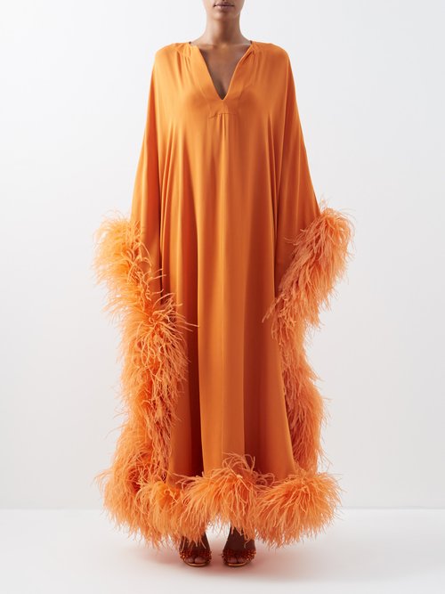 Valentino - Ostrich Feather-trimmed Georgette Gown Orange