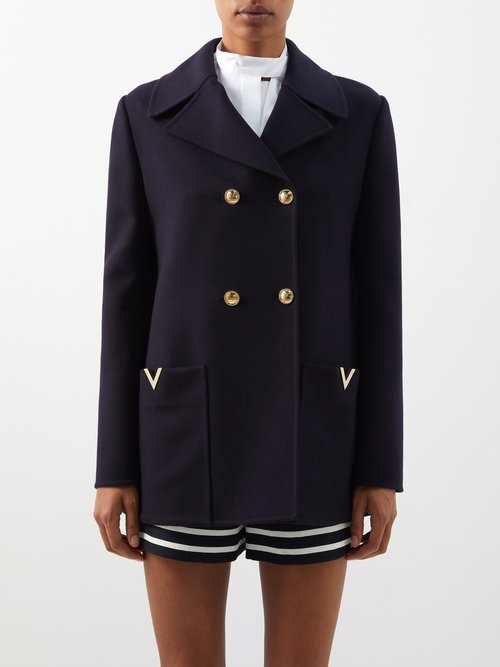 Valentino - Double-breasted Wool-blend Jacket Navy