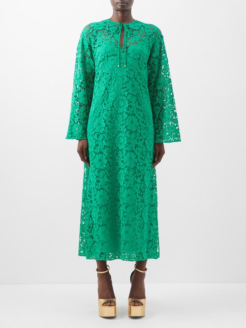 Valentino - Tie-front Guipure-lace Dress Green