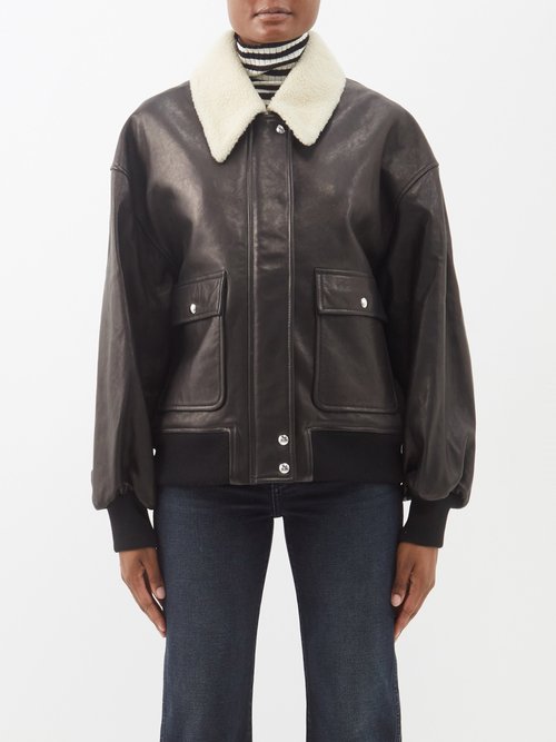 Khaite Shellar Shearling-collar Leather Jacket