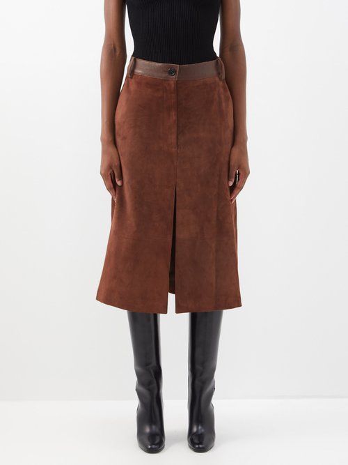 Khaite Charlene Lamb Suede Front-slit Skirt