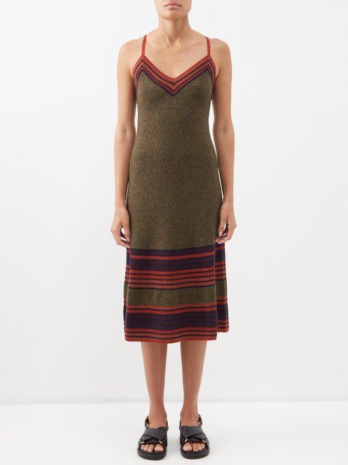 Wales Bonner - Fusion Striped Wool-blend Midi Dress Khaki Multi