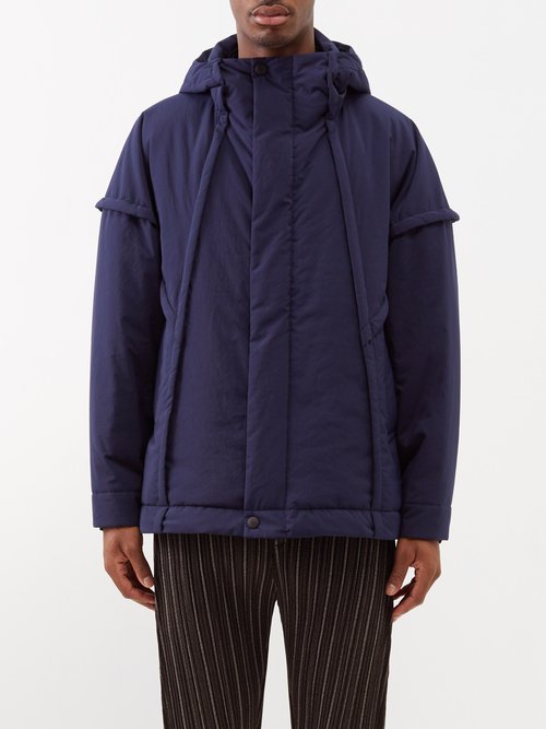 Issey Miyake Piped Hooded Padded Jacket In Blue
