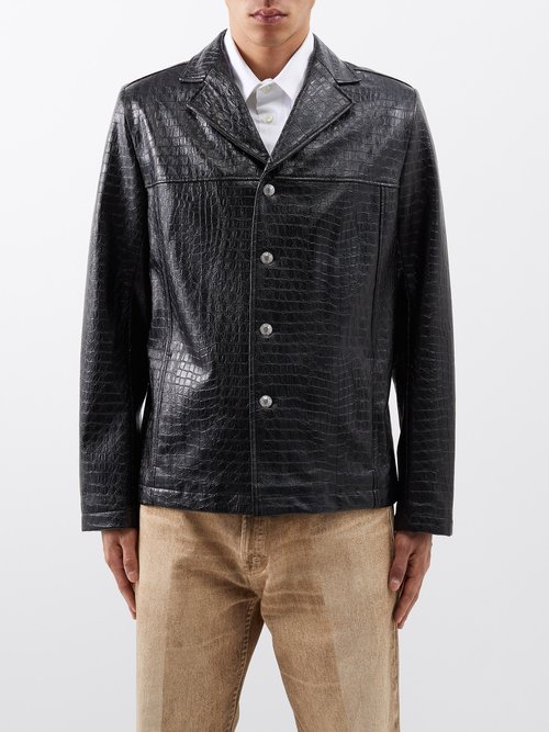 Francis Croc-embossed Faux-leather Jacket In Black